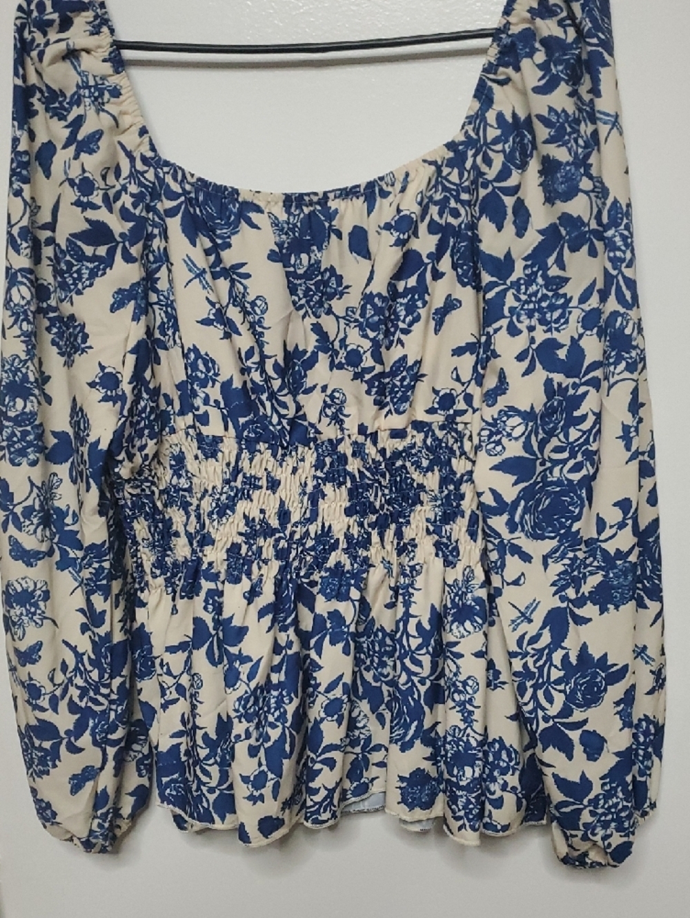 Blue Floral Peasant Blouse - Picture 6 of 7